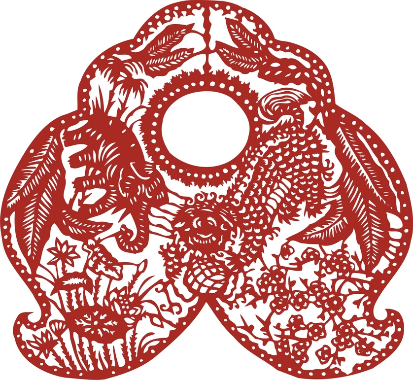 中国风中式传统喜庆民俗人物动物窗花剪纸插画边框AI矢量PNG素材【411】